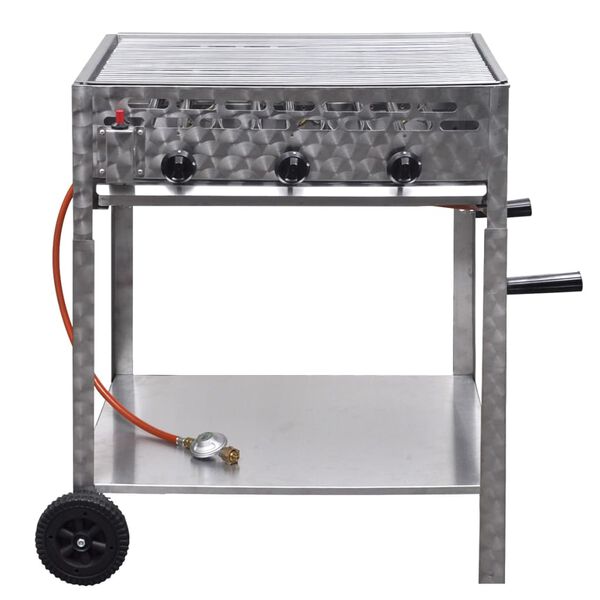 vidaXL Gastro-Gasgrill 3 Flammen Edelstahl mit St&auml;nder Silbern