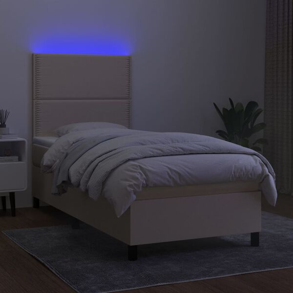 vidaXL Boxspringbett mit Matratze & LED Creme 90x190 cm Stoff