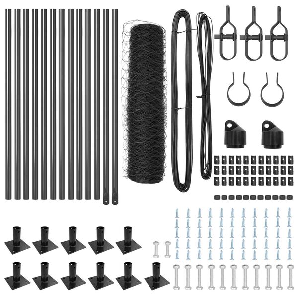vidaXL Zaunpfosten Grau 25 x 0,4 m (36 mm Maschen) Stahl und PVC