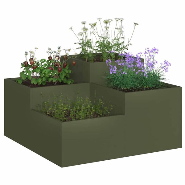 vidaXL Gartenblumentopf Olivgrün 100 x 100 x 48 cm Stahl