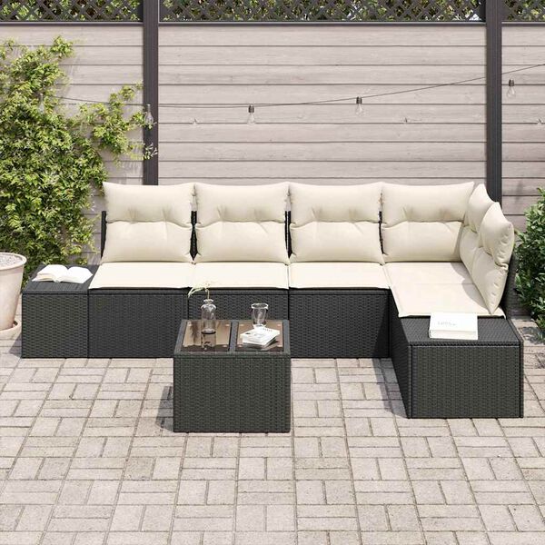 vidaXL Garten-Sofa-Set mit Kissen mit Speicher 6 pcs Braun und Creme