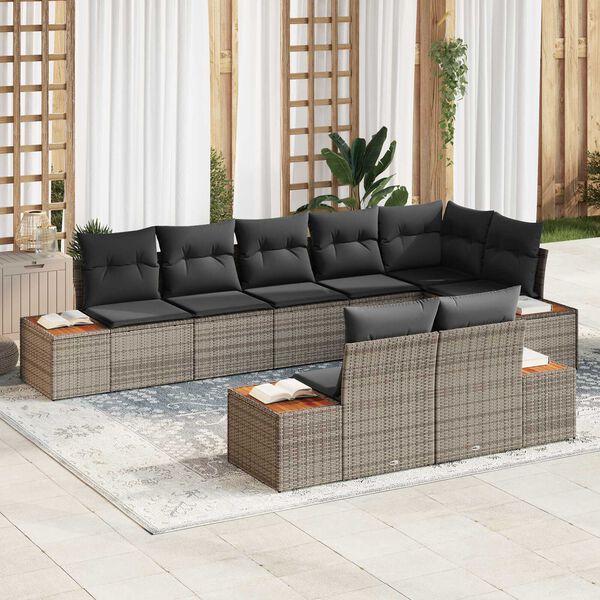 vidaXL Gartensofa-set mit Kissen 8 pcs Grau Poly Rattan