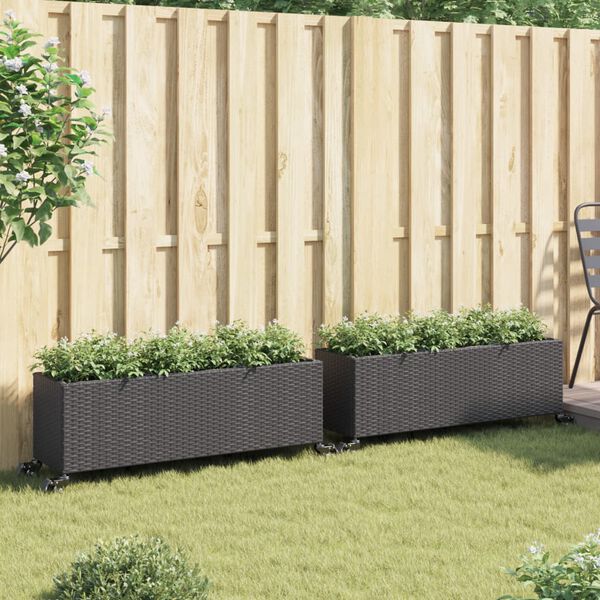 vidaXL Pflanzk&uuml;bel mit Rollen 2 Stk. Schwarz 107x32x38 cm Poly Rattan