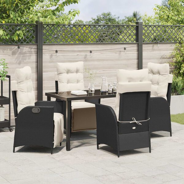 vidaXL Garten Essgruppe mit Kissen 5 pcs Schwarz Poly-Rattan