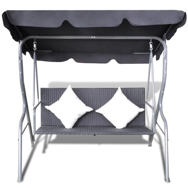 vidaXL Hollywoodschaukel mit Dach Schwarz Poly Rattan