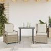 vidaXL 3-tlg. Garten-Essgruppe mit Kissen Beige Poly Rattan