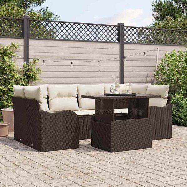 vidaXL Garten-Sofa-Set mit Kissen mit Speicher 7 pcs Braun Poly Rattan