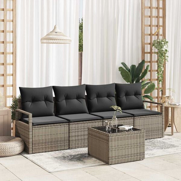 vidaXL Garten-Sofa-Set 5 pcs Grau 55 x 55 x 37 cm Poly-Rattan
