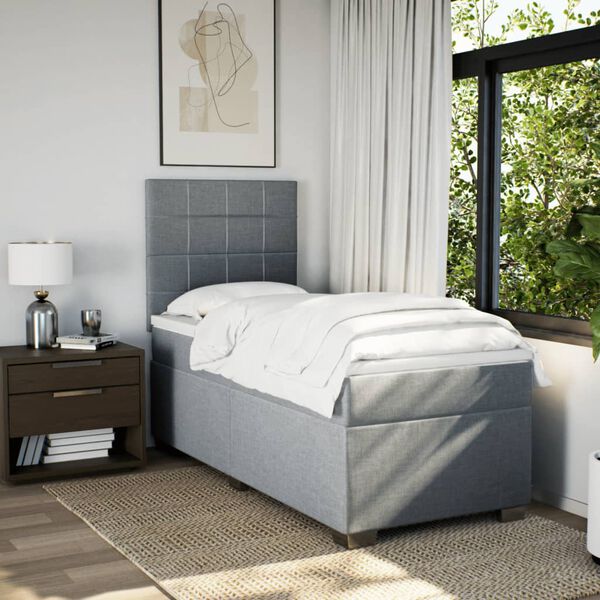 vidaXL Boxspringbett mit Matratze Hellgrau 90x190 cm Stoff