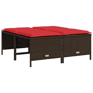 vidaXL Gartenhocker mit Kissen 4 Stk. Braun Poly Rattan