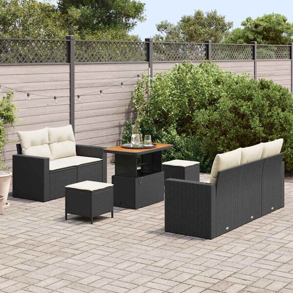 vidaXL Gartensofa-set mit Kissen 8 pcs Schwarz und Creme Poly-Rattan