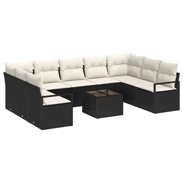 vidaXL Sofa Set mit Kissen 10 pcs Schwarz Poly-Rattan