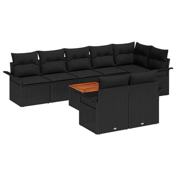 vidaXL Gartensofa-set mit Kissen 9 pcs Schwarz Poly-Rattan