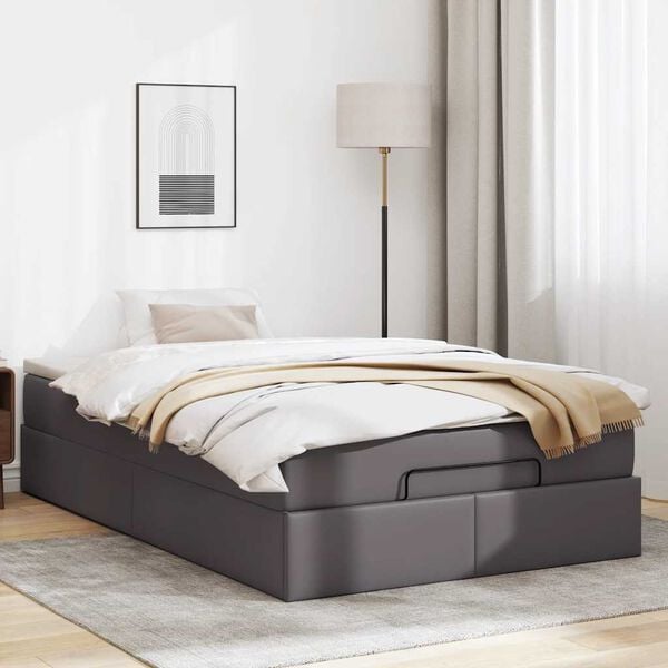 vidaXL Ottoman-Bett mit Matratze Grau 120x190 cm Kunstleder