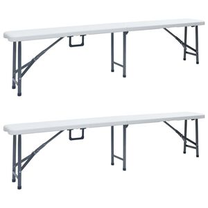 vidaXL Klappbare Gartenb&auml;nke 2 Stk. 180 cm HDPE Wei&szlig;