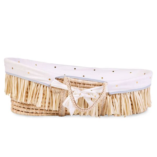 CHILDHOME Moseskorb Raffiabast mit Matratze und Bezug Golden