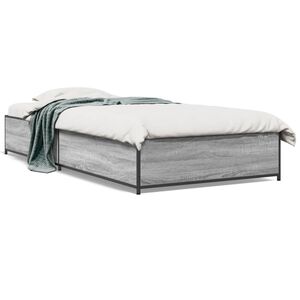 vidaXL Bettgestell Grau Sonoma 75x190 cm Holzwerkstoff und Metall
