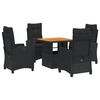 vidaXL 5-tlg. Garten-Essgruppe mit Kissen Schwarz Poly Rattan