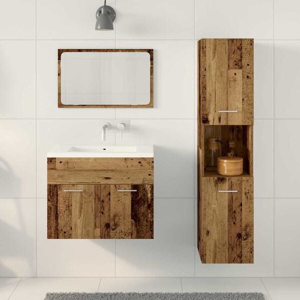 vidaXL Badezimmerm&ouml;bel-Set Wandmontiert 3 pcs Altholz Holzwerkstoff