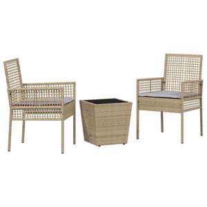 vidaXL Garten Bistro Set 3 pcs Beige Poly Rattan