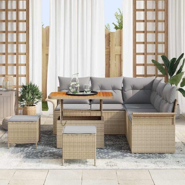 vidaXL Gartensofa-set mit Kissen 8 pcs Beige Poly-Rattan