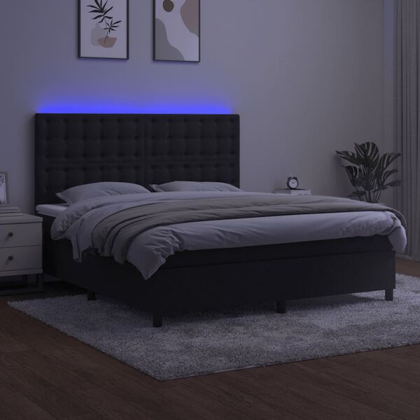 vidaXL Boxspringbett mit Matratze & LED Schwarz 160x200 cm Samt