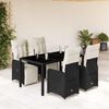 vidaXL 5-tlg. Garten-Bistro-Set mit Kissen Schwarz Poly Rattan