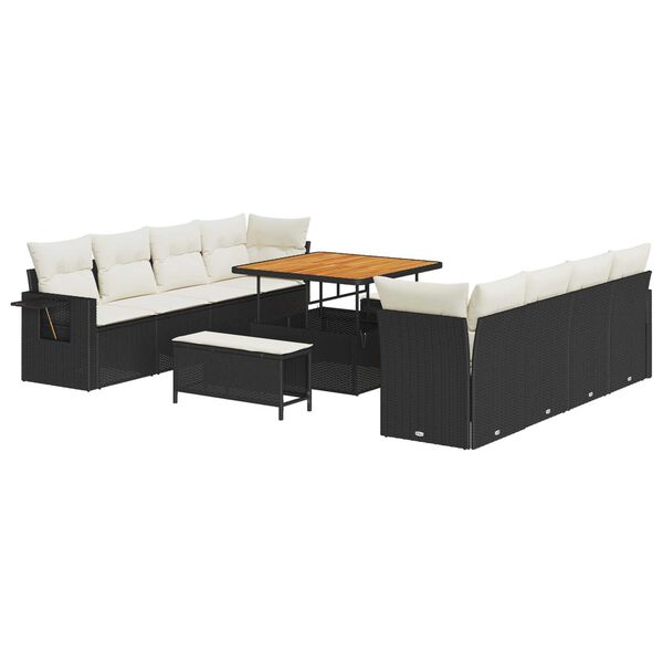 vidaXL Gartensofa-set mit Kissen 11 pcs Schwarz und Creme Poly-Rattan