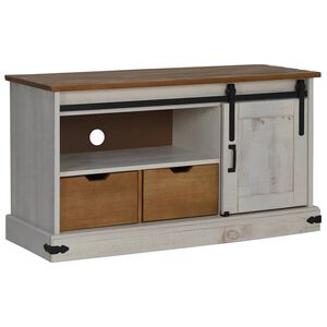 vidaXL TV-Schrank HALDEN mit Schiebet&uuml;r Wei&szlig; 110x40x60 cm Massivholz