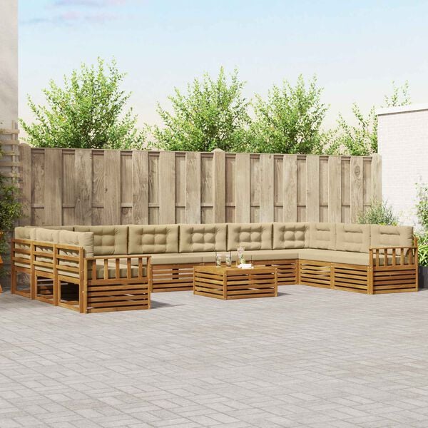 vidaXL Sofagarnituren 11 pcs Natur und Beige Massivholz Akazie