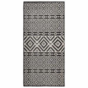 vidaXL Outdoor-Teppich Flachgewebe 80x150 cm Schwarz Gestreift