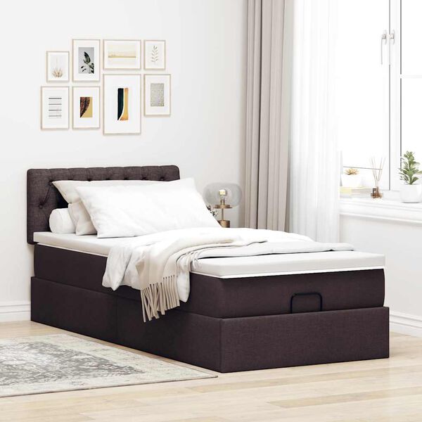 vidaXL Ottoman-Bett mit Matratze & LEDs Dunkelbraun 100x200 cm Stoff