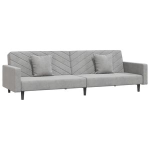 vidaXL Schlafsofa 2-Sitzer mit 2 Kissen Hellgrau Samt