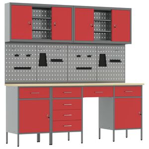 vidaXL Werkbank mit Schubladen 10 pcs Rot Ingenieure Holz und Stahl