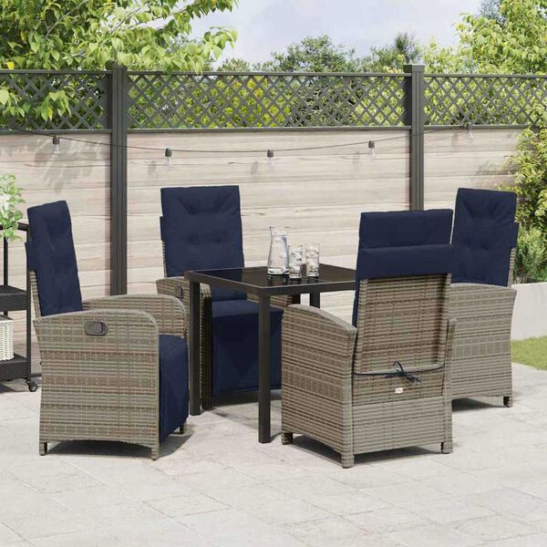 vidaXL Garten Essgruppe mit Kissen 5 pcs Grau Poly-Rattan