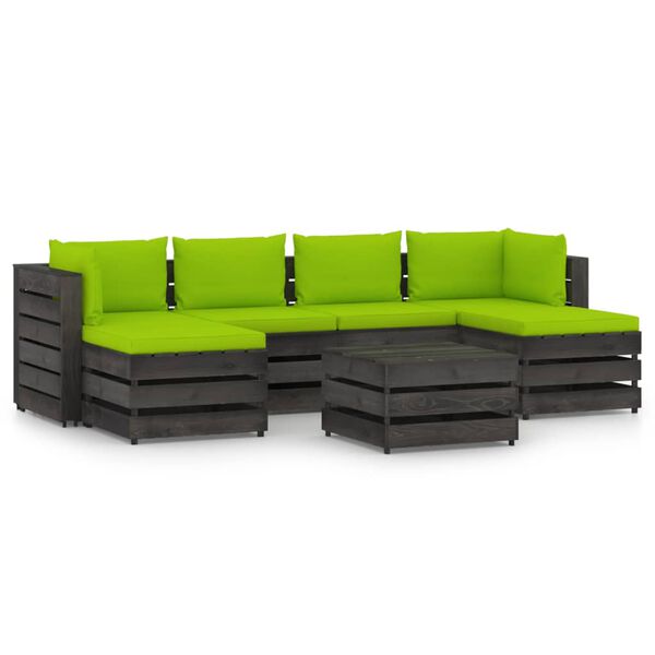 vidaXL 7-tlg. Garten-Lounge-Set mit Kissen Grau Impr&auml;gniertes Holz