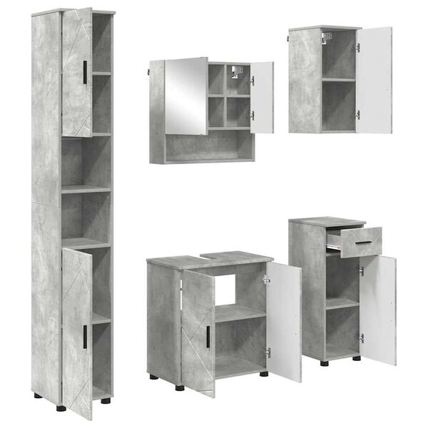 vidaXL Badezimmerm&ouml;bel-Set 5 pcs Beton Grau Holzwerkstoff & Metall