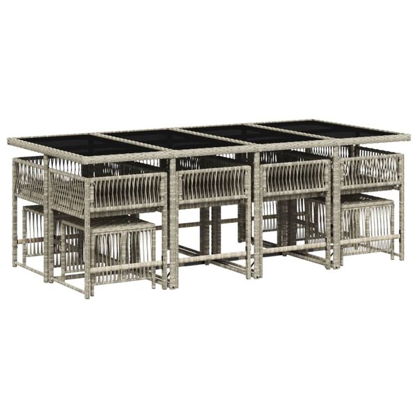 vidaXL 13-tlg. Garten-Essgruppe mit Kissen Hellgrau Poly Rattan