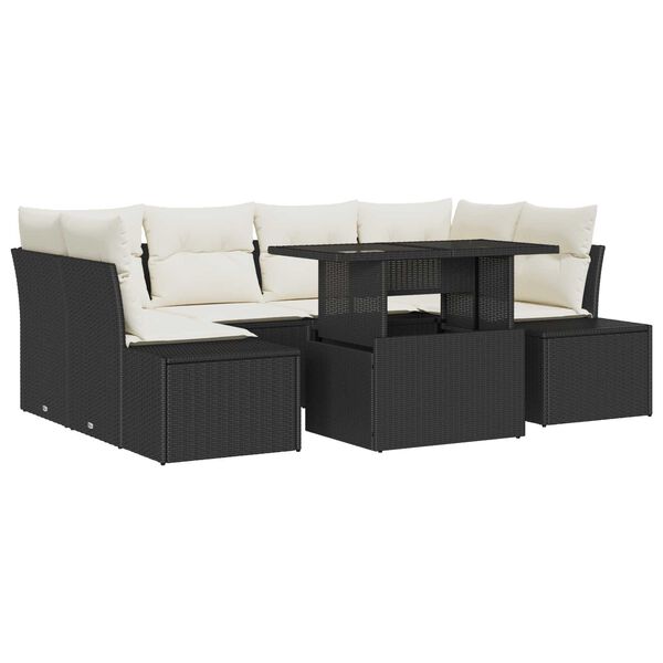vidaXL Garten-Sofa-Set mit Kissen 7 pcs Schwarz und Creme