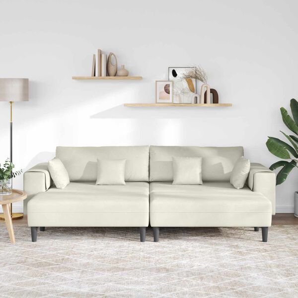 vidaXL Sofa mit Kissen 3 pcs Creme Samt