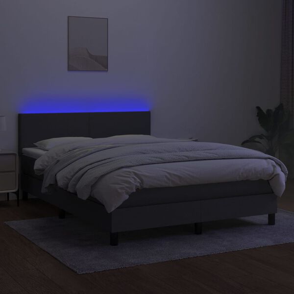 vidaXL Boxspringbett mit Matratze & LED Dunkelgrau 140x190 cm Stoff