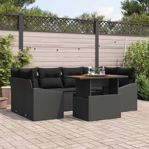 vidaXL Garten-Sofa-Set mit Speicher 7 pcs Schwarz Poly Rattan