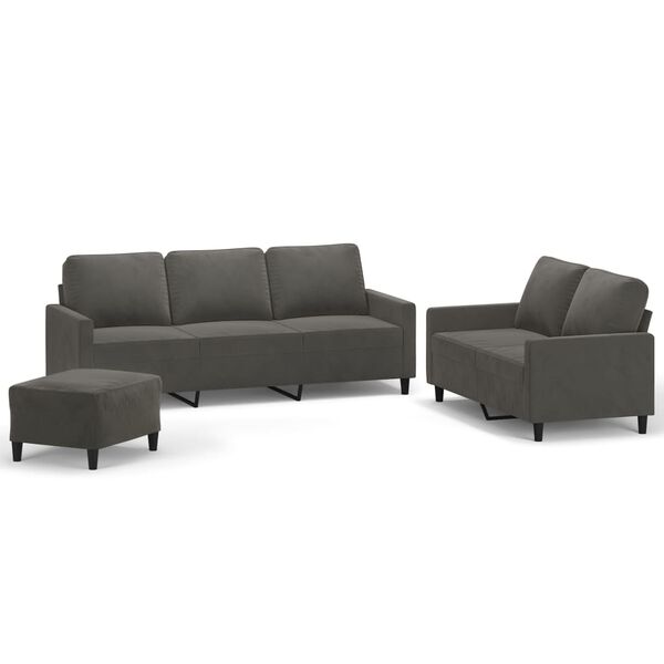 vidaXL 3-tlg. Sofagarnitur mit Kissen Dunkelgrau Samt