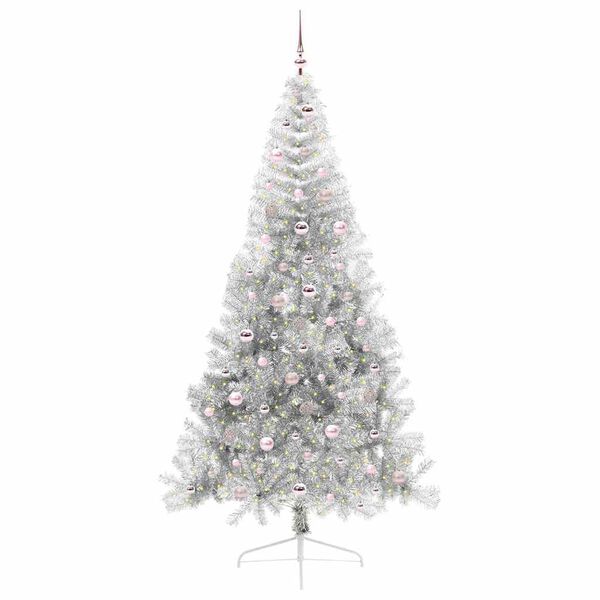 vidaXL K&uuml;nstlicher vorbeleuchteter Weihnachtsbaum Silber 240 cm PET