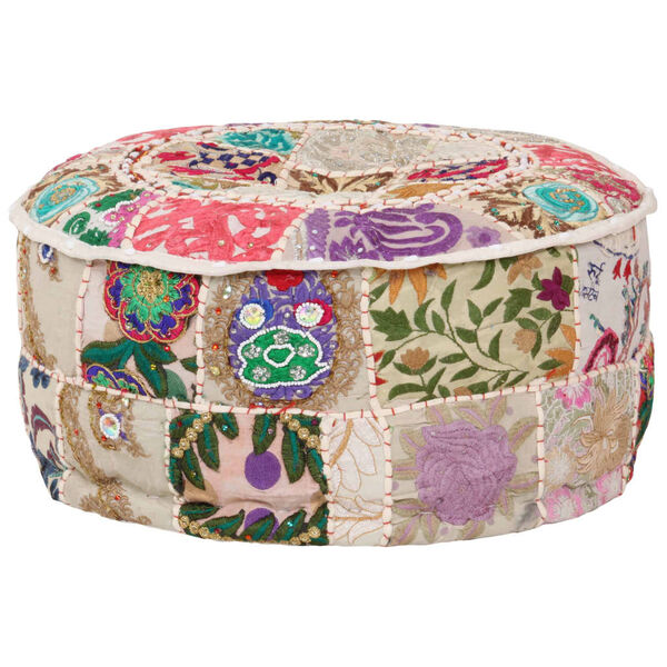 vidaXL Patchwork Sitzpouf Rund Baumwolle Handgefertigt 40x20 cm Beige