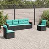 vidaXL 6-teiliges Gartensofa-Set mit Kissen, schwarzes Polyrattan