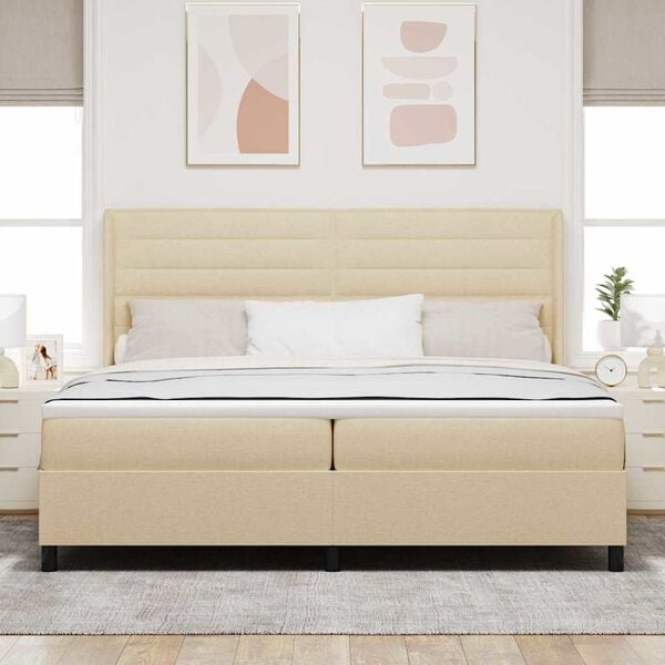 vidaXL Boxspringbett mit Matratze Creme 200 x 200 cm Stoff