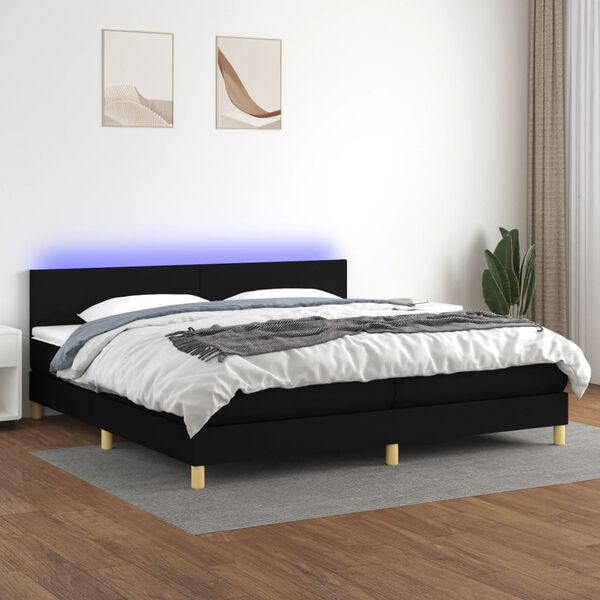 vidaXL Boxspringbett mit Matratze & LED Schwarz 200x200 cm Stoff