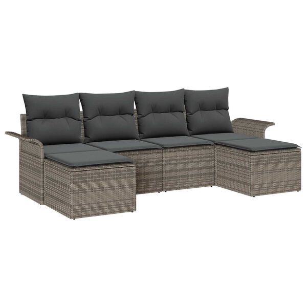 vidaXL Gartensofa-set mit Kissen 6 pcs Grau Poly-Rattan