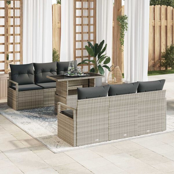 vidaXL Gartensofa-set mit Kissen 7 pcs Hellgrau Poly Rattan